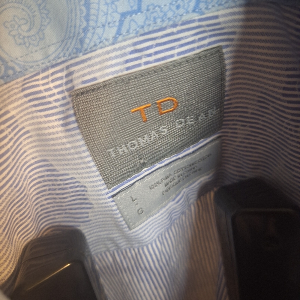 Thomas Dean Light Blue Floral Dress Long Sleeve Men's Shirt. Size L - Picture 4 of 5